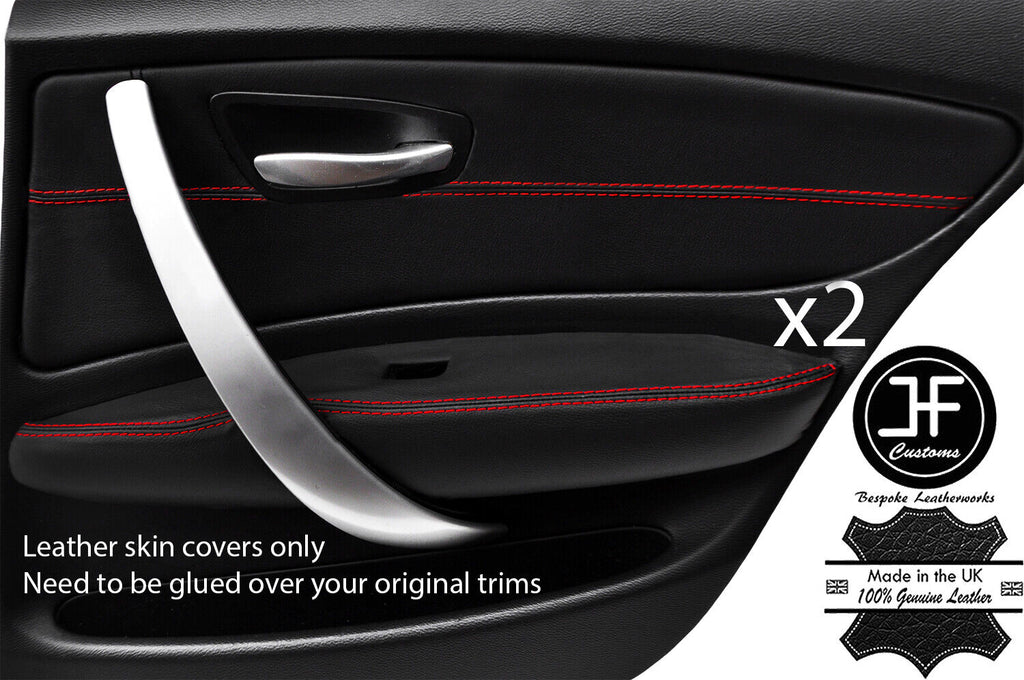RED STICH 2X REAR DOOR CARD TRIM+DOOR ARMREST LEATHER COVER For BMW E87 04-12