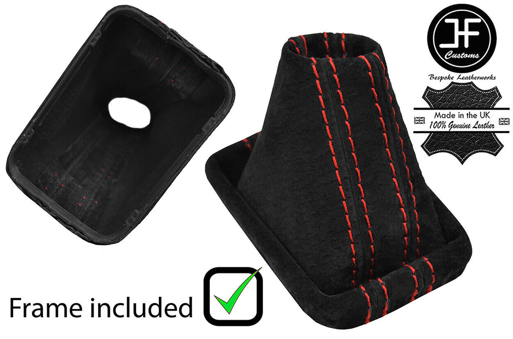 RED STITCH REAL SUEDE DSG AUTOMATIC GAITER+PLASTIC FRAME FITS VW AMAROK 10-18