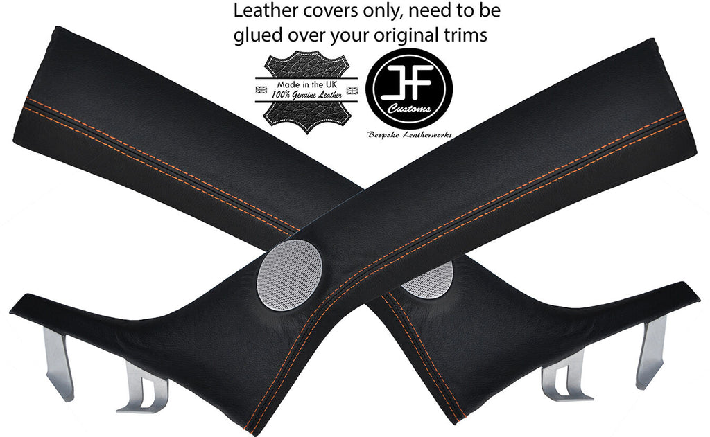 TAN STITCHING 2X A PILLAR REAL LEATHER COVERS FITS ALFA ROMEO MITO 2008-2015