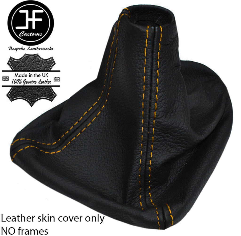 YELLOW STITCHING REAL LEATHER GEAR GAITER COVER FITS SEAT LEON MK2 2005-2012