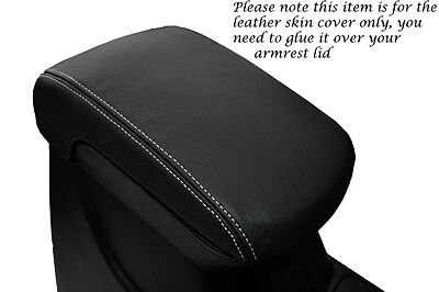 WHITE STITCHING FITS MITSUBISHI L200 2010+ BLACK LEATHER ARMREST COVER ONLY