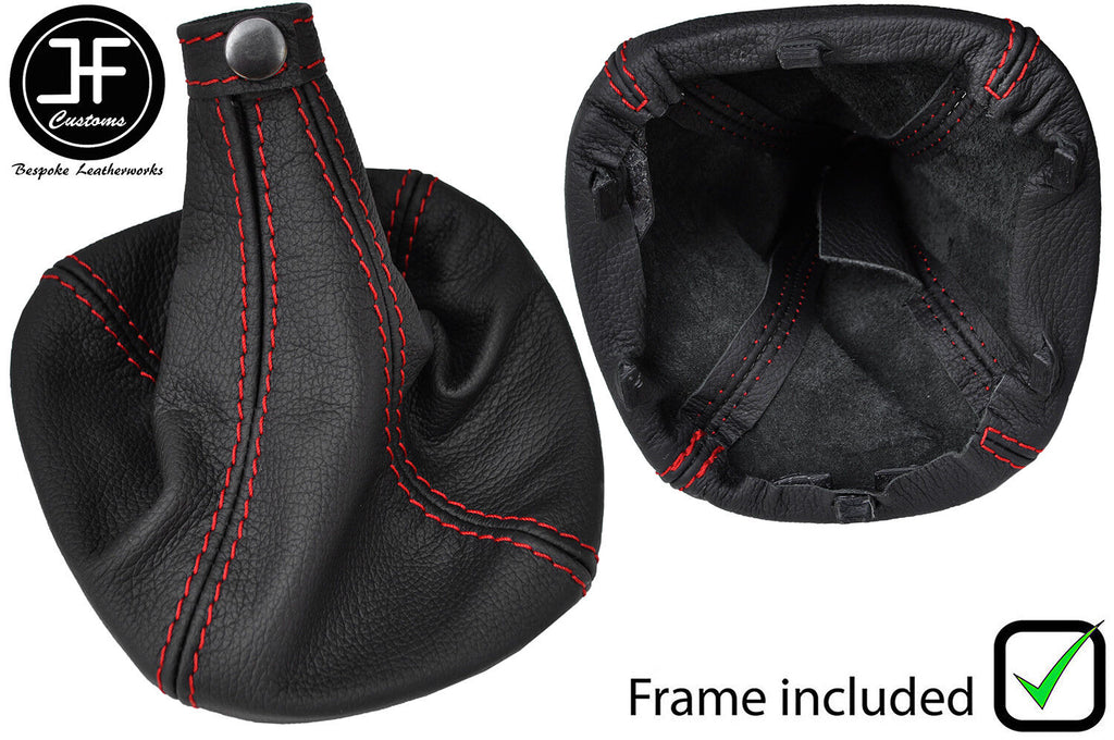 RED STITCH LEATHER GEAR GAITER WITH PLASTIC FRAME FITS ALFA ROMEO MITO 08-17