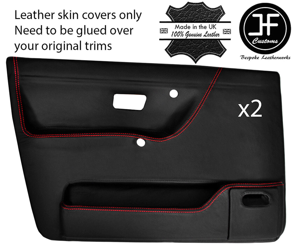 RED STITCH 2X FRONT DOOR CARD LEATHER COVERS FOR VW GOLF MK2 83-92 5DR DSG2