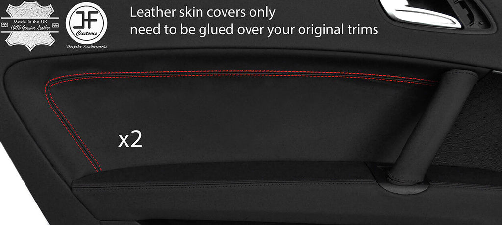 RED STITCH 2X FRONT DOOR CARD NAPPA LEATHER COVERS FITS AUDI TT MK2 2006-2014