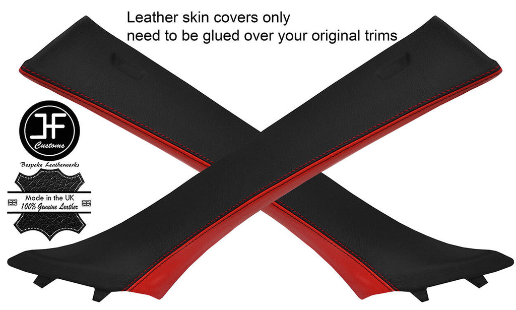 BLACK & RED REAL LEATHER 2X A POST PILLAR COVERS FITS BMW X6 E71 2007-2014