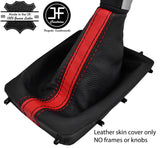 BLACK & RED STRIPE REAL LEATHER MANUAL GEAR GAITER FITS PEUGEOT 308 MK2 14-18