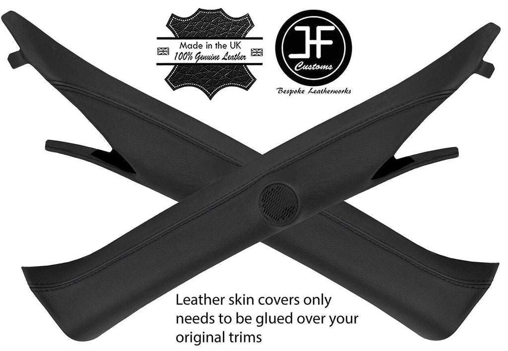 BLACK & BLACK 2X A POST PILLAR REAL LEATHER COVERS FITS FORD MUSTANG 15-18