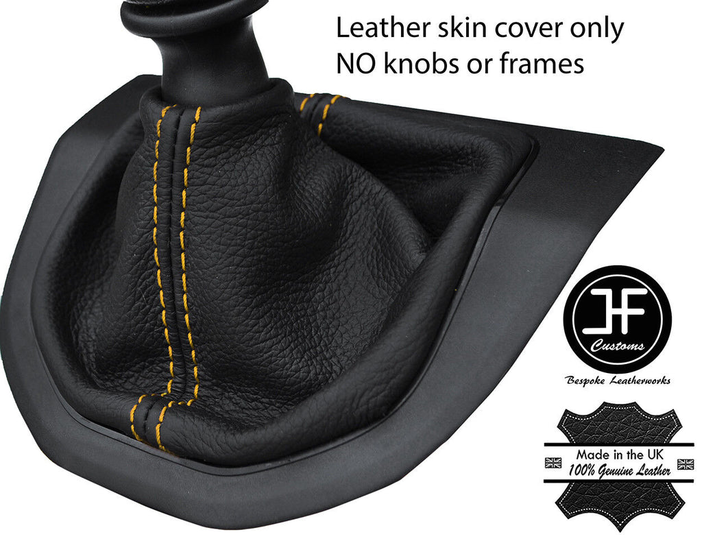 YELLOW STITCH TOP GRAIN LEATHER MANUAL GEAR GAITER FITS VW T6 TRANSPORTER 16-19