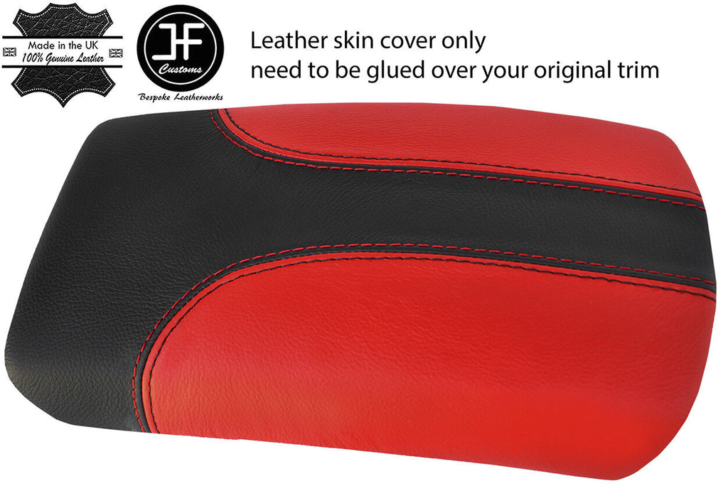BLACK & RED ARMREST LID TOP GRAIN LEATHER COVER FITS NISSAN QASHQAI J11 17-18