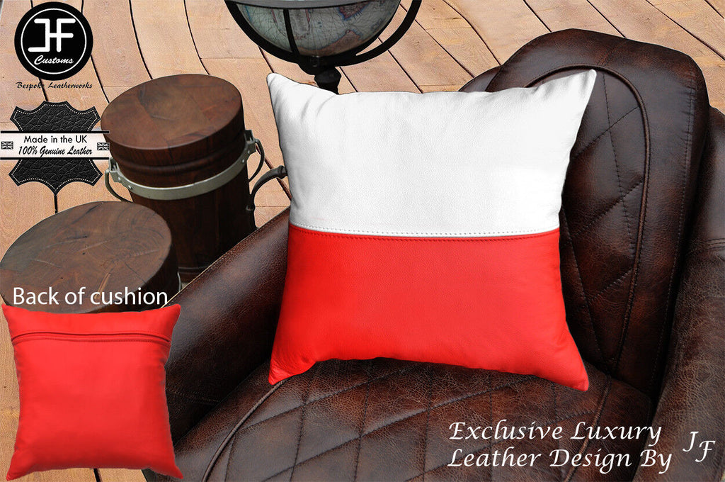 POLAND COLOUR FLAG LEATHER 1X EXCLUSIVE LUXURY CUSHION 18"x18" RED BACK