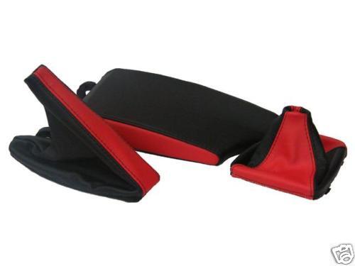 FITS BMW 3 SERIES E46 99-05 LEATHER ARMREST&GAITERS CALYPSO RED & BLACK