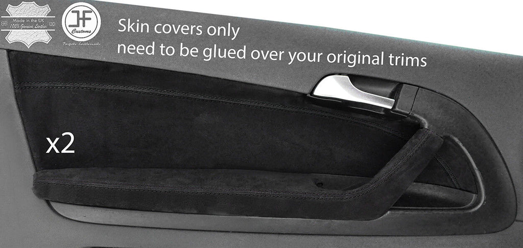BLACK STITCH 2X FRONT DOOR CARD TRIM SUEDE COVERS FOR AUDI A3 8P 04-12 3 DOOR