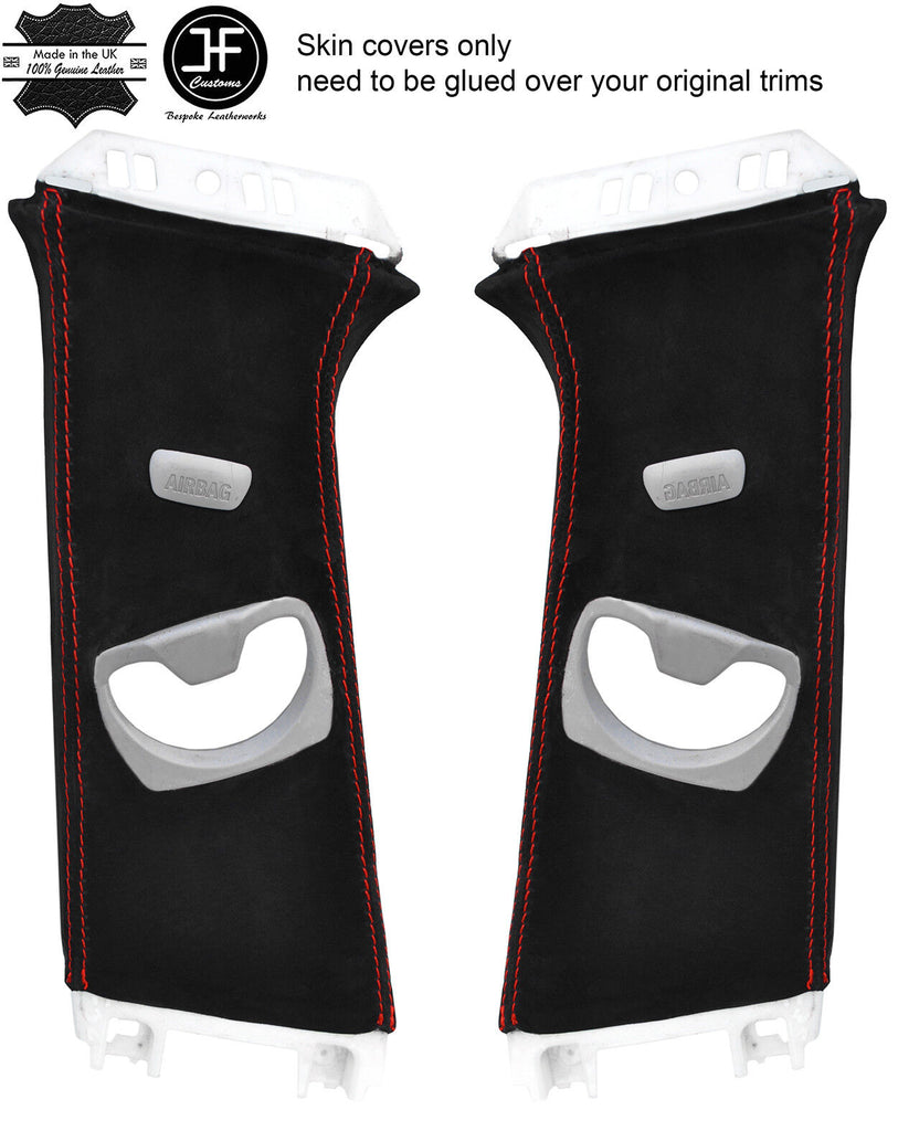 RED STITCH 2X UPPER B PILLAR SUEDE COVERS FITS BMW 3 SERIES F30 F31 11-18