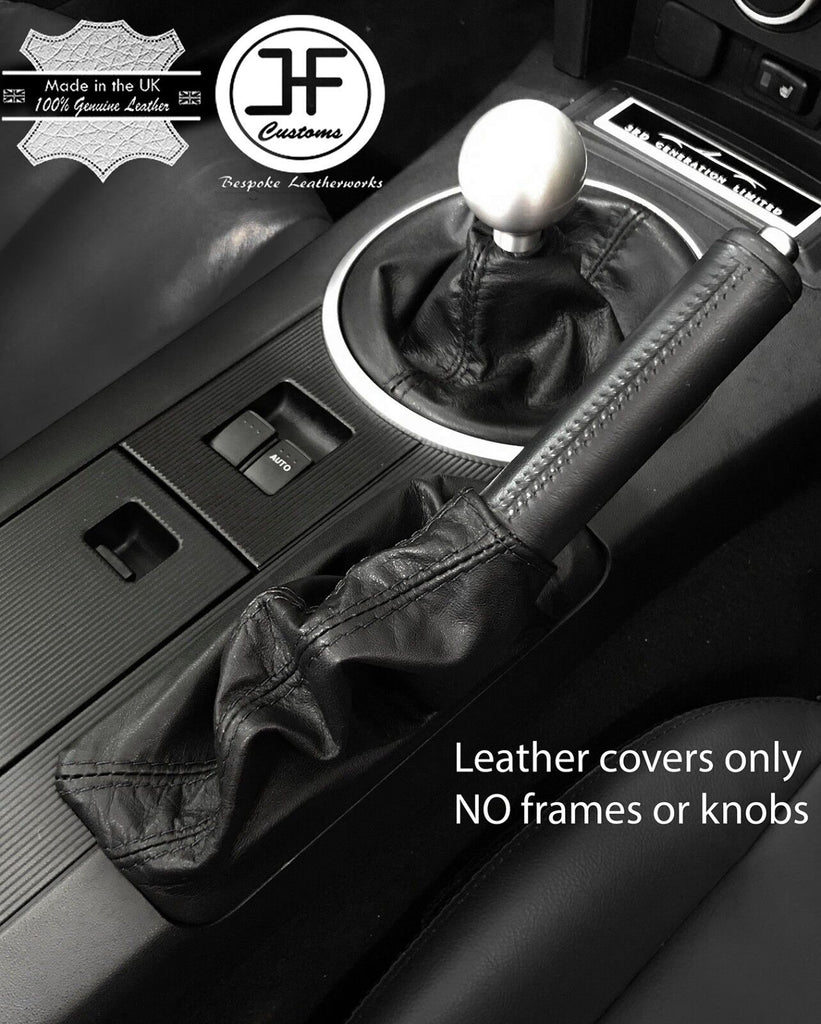 BLACK STITCH TOP GRAIN LEATHER GEAR & HANDBRAKE GAITER FITS MAZDA MX5 MK3 05-14