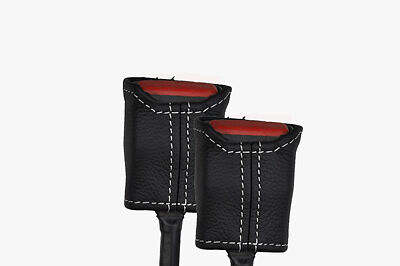 white stitch FITS LAND ROVER DEFENDER 2X SEAT BELT STALK LEATHER COVERS