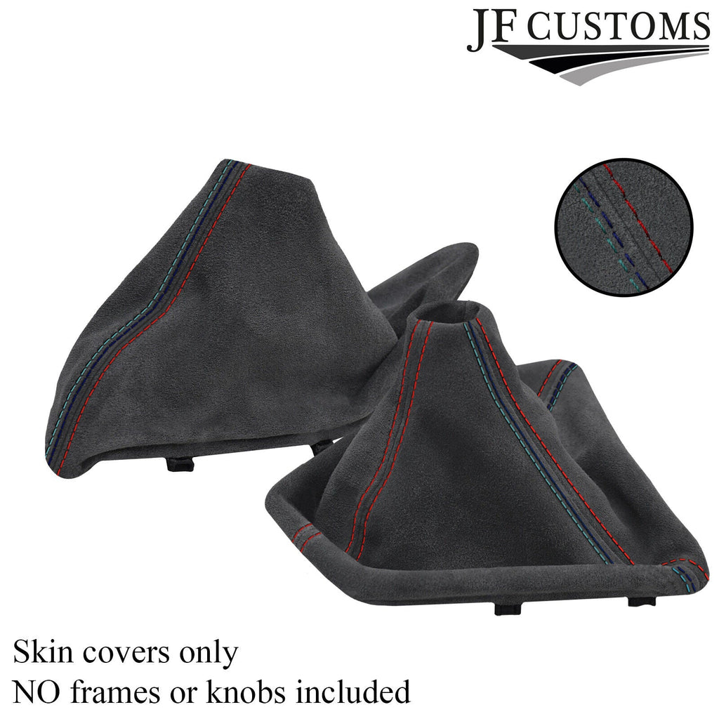 TRI STITCH GREY SUEDE GEAR+HANDBRAKE GAITERS SET FOR BMW 1 SERIES F20 F21 11-17