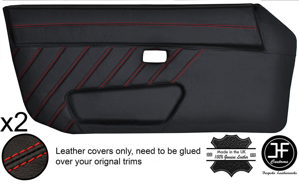 RED  STITCH STYLE 3 2X FULL DOOR CARD LEATHER COVER FITS PORSCHE 924 944 75-91