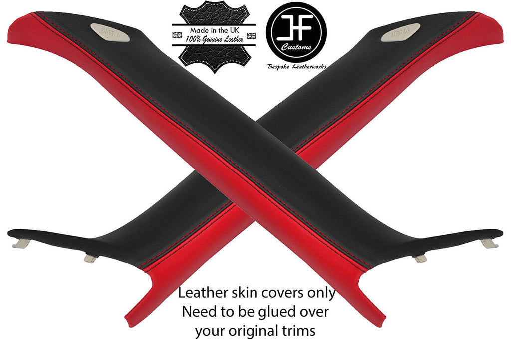 BLACK & RED 2X A PILLAR 2 TONE LEATHER COVERS FITS BMW MINI COOPER R56 07-13
