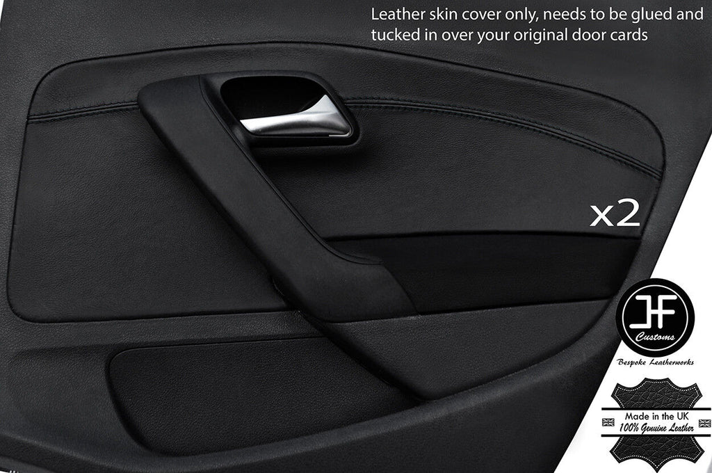 BLACK STITCH 2X REAR DOOR CARD TRIM LEATHER COVERS FOR VW POLO MK8 09-16 5 DOOR