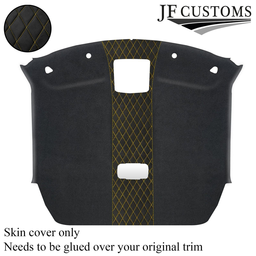 YELLOW STITCH DIAMOND D GREY LUXE SUEDE HEADLINER COVER FOR NISSAN SKYLINE R35