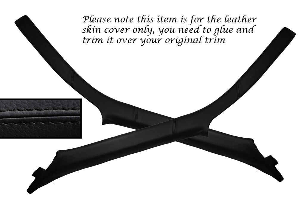 BLACK STITCH 2X WINDSCREEN A PILLAR COVERS FITS NISSAN SKYLINE R34 1998-2002