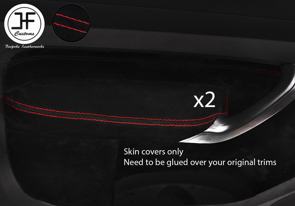 RED STITCH 2X FRONT DOOR ARMREST SUEDE COVERS FOR VW CADDY MK3 2005-2015