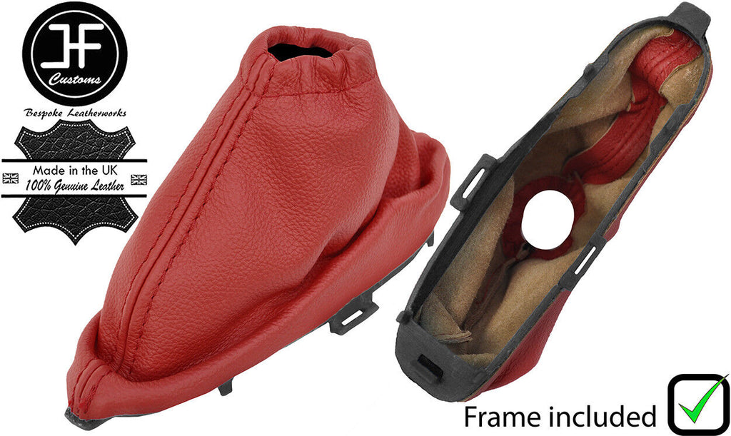 RED REAL LEATHER HANDBRAKE GAITER + PLASTIC FRAME FOR JAGUAR X-TYPE 01-09