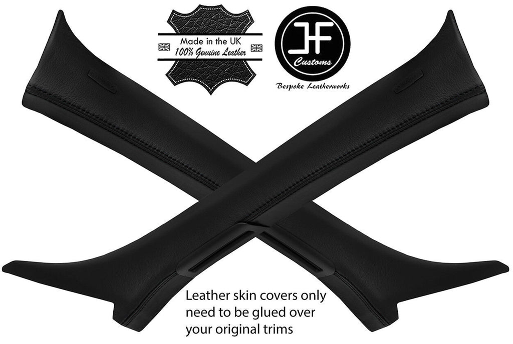 BLACK STITCHING 2X A PILLAR REAL LEATHER COVERS FITS JAGUAR F-PACE 2016-2018