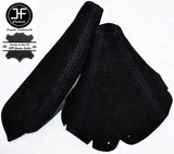 PURPLE STITCHING GEAR HANDBRAKE BLACK SUEDE SET FITS MAZDA MX5 MK2 2001 -2005 NB