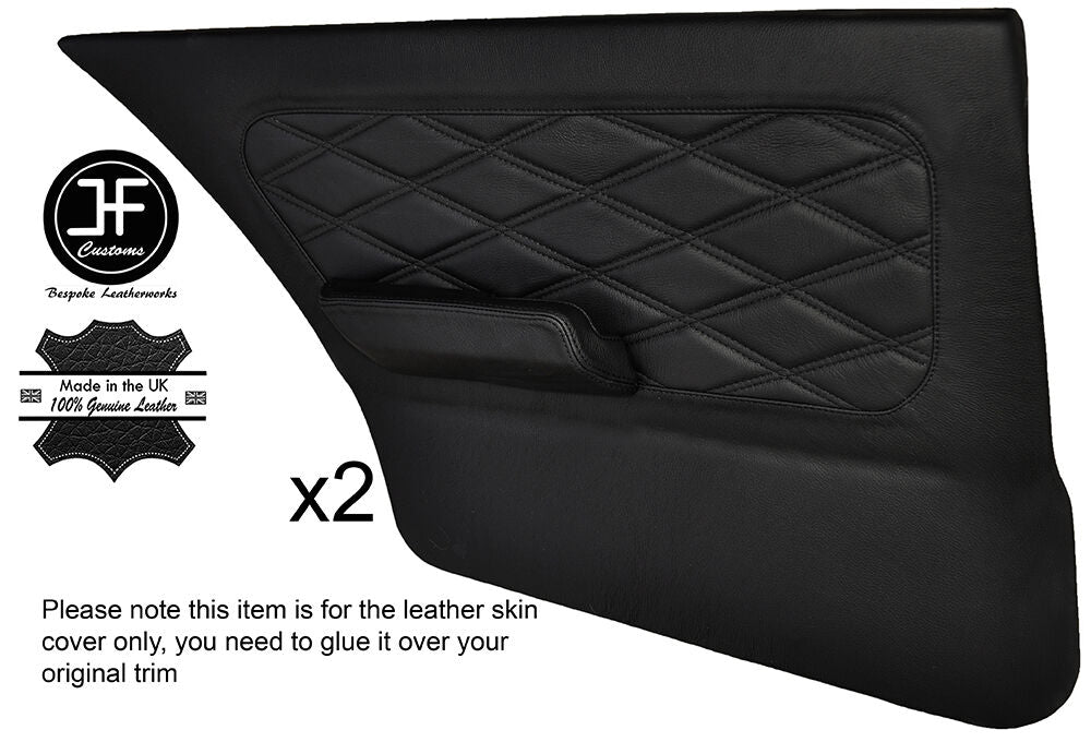 BLACK DIAMOND STITCH 2X FULL REAR DOOR CARDS LEATHER COVERS FITS BMW E30 SALOON