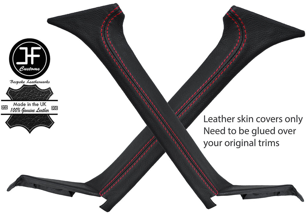 RED  STITCHING 2X A PILLAR REAL LEATHER COVERS FITS AUSTIN MORRIS A60 CUSTOM NEW