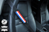 2X FOR MUSTANG BLACK STITCH LEATHER LUXURY SHOULDER SEAT BELT PADS STRIPES
