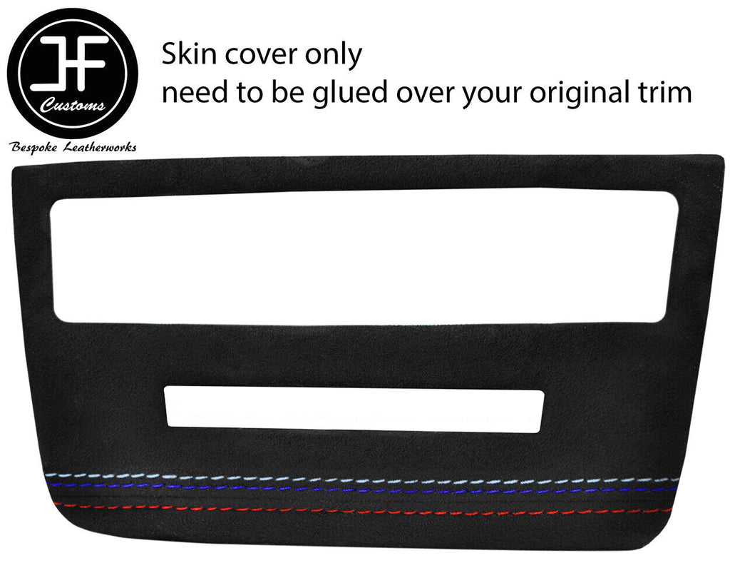 BLACK & TRI SUEDE STITCH RADIO SURROUND TRIM COVERS FOR BMW 1 E81 E82 E87 E88