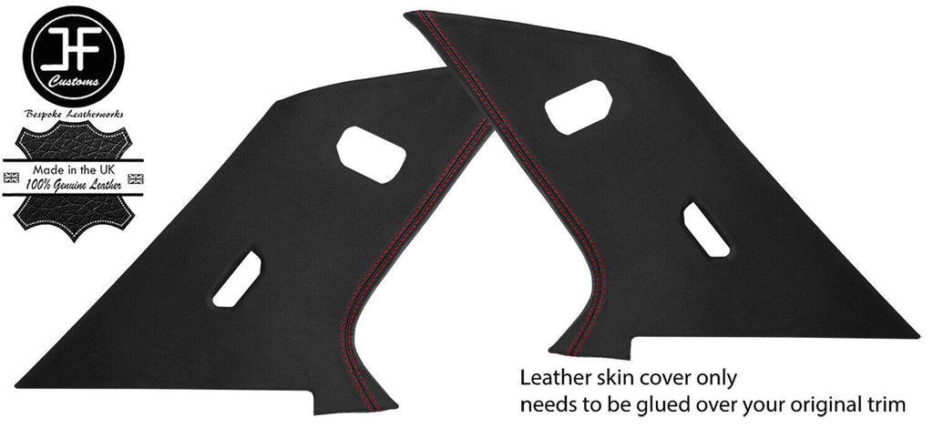 RED STITCH 2X REAR C  PILLAR LEATHER COVERS FITS BMW E23 7 SERIES 1977-1986