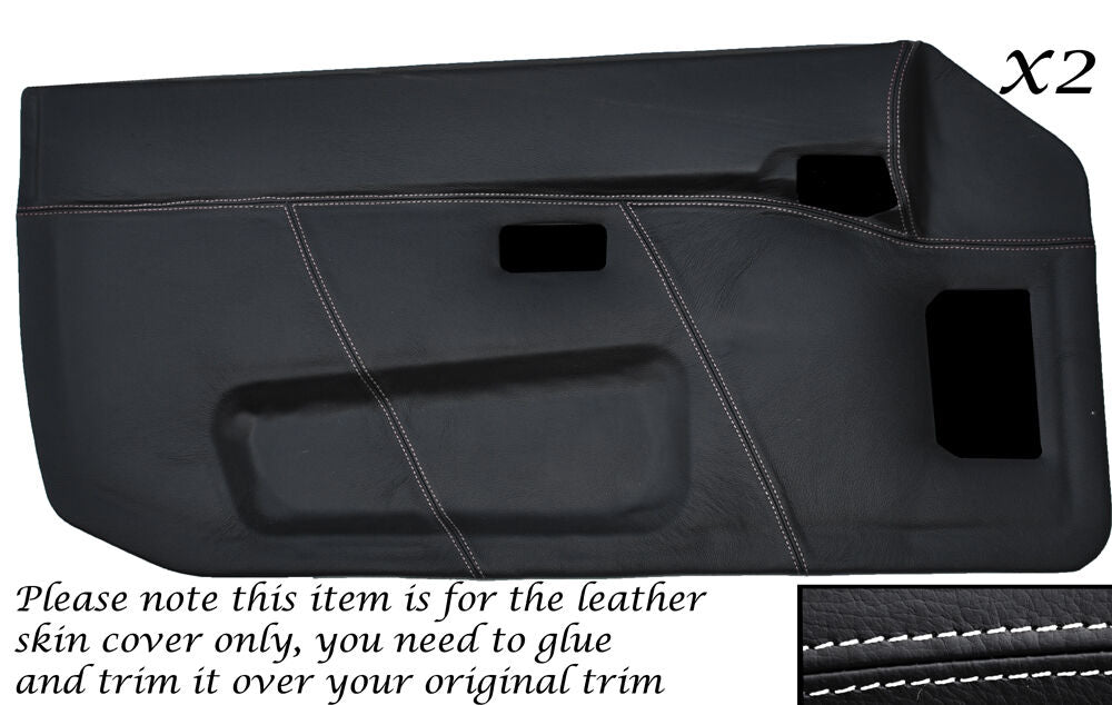 WHITE STITCH 2X FULL DOOR CARD LEATHER SKIN COVER FITS PORSCHE 924 944 86-90