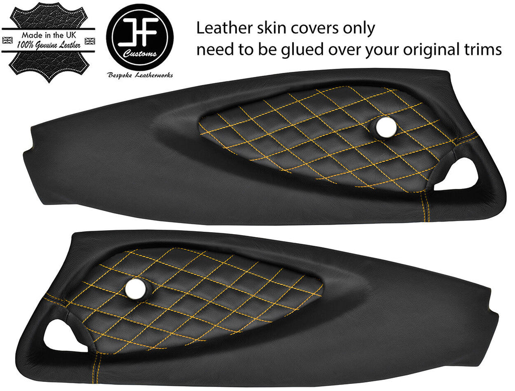 YELLOW DIAMOND STITCH 2X FULL DOOR CARD LEATHER COVERS FOR LOTUS ELISE EXIGE S2