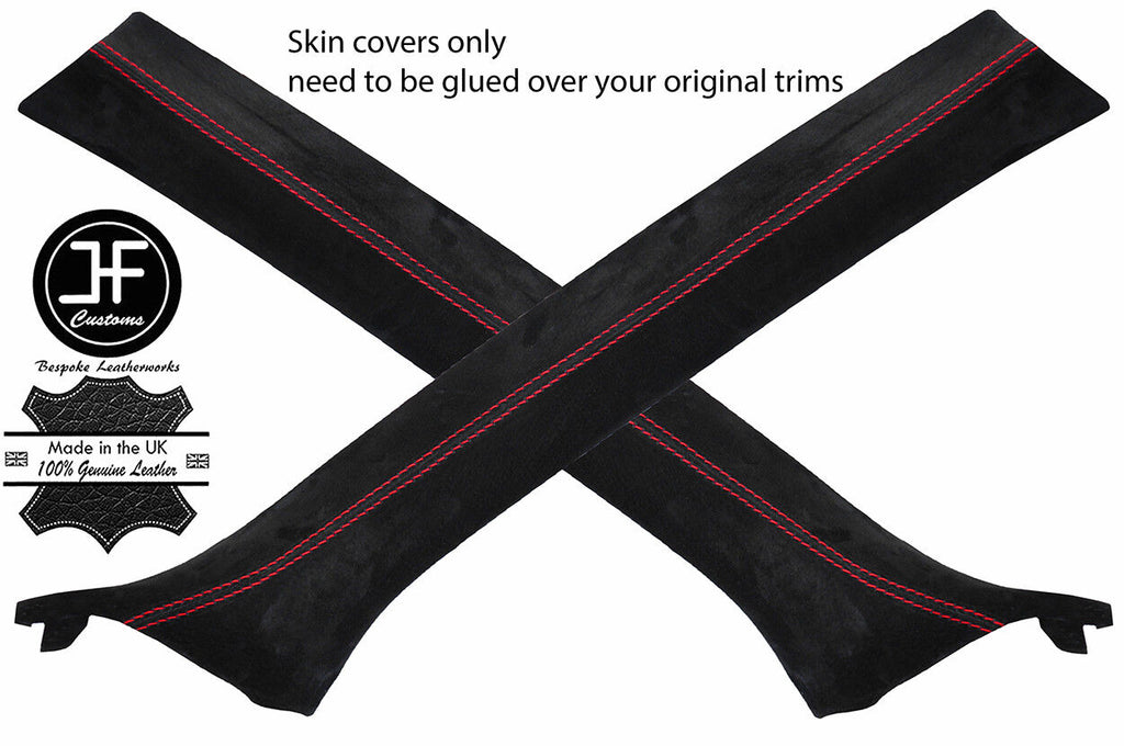 RED STITCH 2X A PILLAR SUEDE COVERS FOR BMW 3 E46 CONVERTIBLE 98-05 STYLE 2