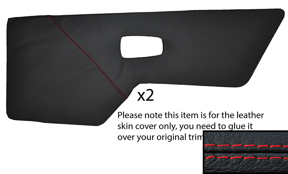 RED STITCH 2X REAR DOOR CARD TRIM LEATHER SKIN COVERS FITS AUDI 100 C2 76-82