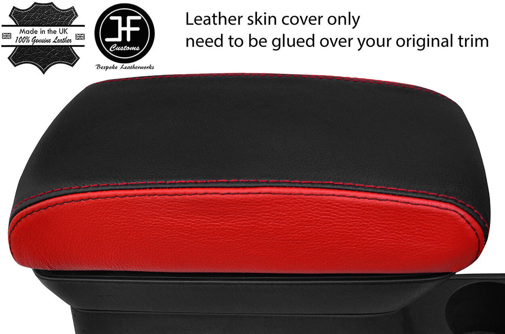 BLACK & RED TOP GRAIN LEATHER ARMREST LID COVER FITS TOYOTA COROLLA 03-06