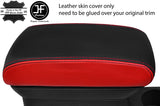 BLACK & RED TOP GRAIN LEATHER ARMREST LID COVER FITS TOYOTA COROLLA 03-06