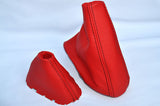 RED LEATHER BLACK STITCH AUTO AUTOMATIC GEAR & HANDBRAKE GAITERS FITS BMW E46
