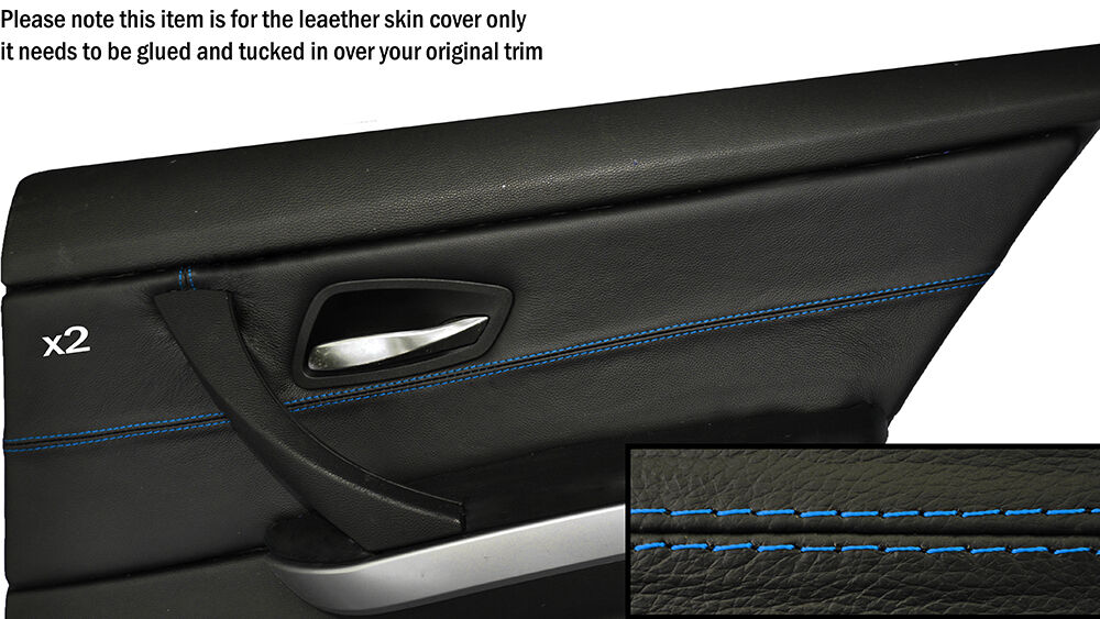 BLUE STITCH 2X REAR DOOR CARD TRIM SKIN COVERS FITS BMW 3 SERIES E90 06-11 5DR