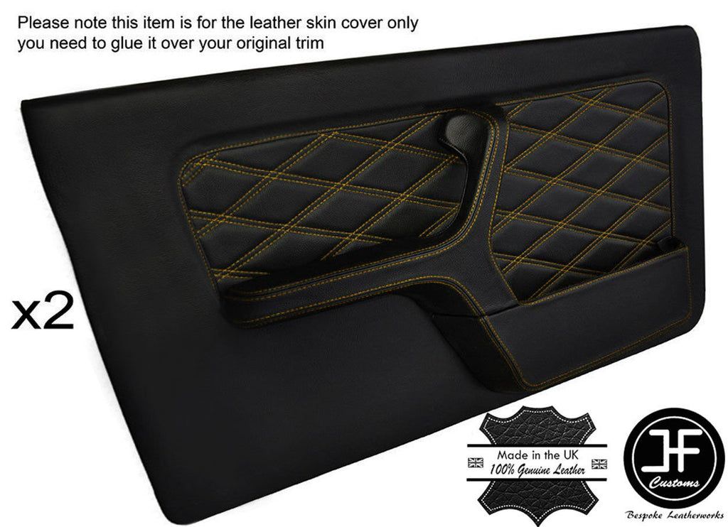 YELLOW DIAMOND STITCH 2X FRONT DOOR CARD LEATHER COVERS FOR BMW E30 COUPE