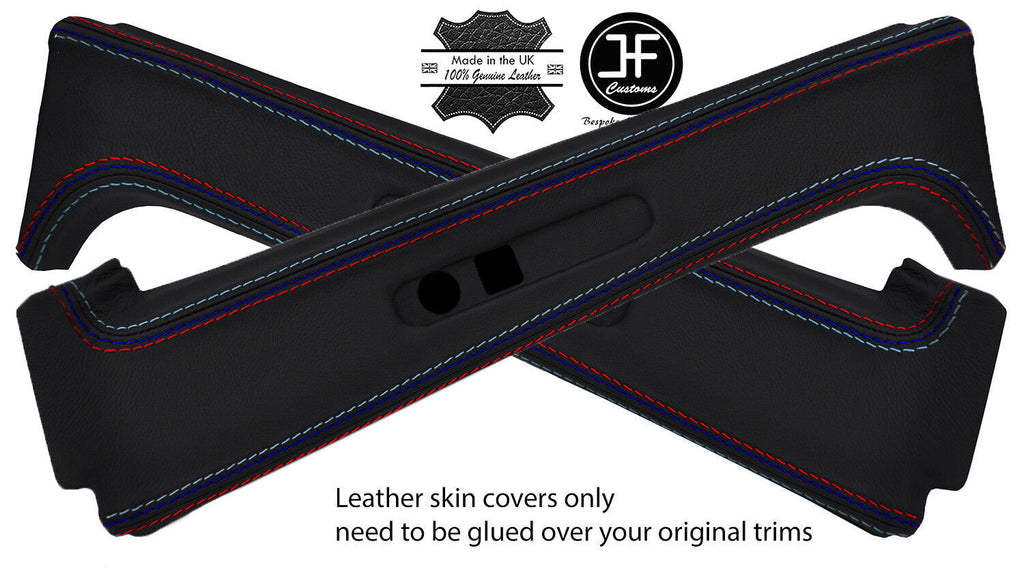BLACK LEATHER TRI STITCH 2X B PILLAR COVERS FITS BMW 3 SERIES E36 COMPACT 93-00