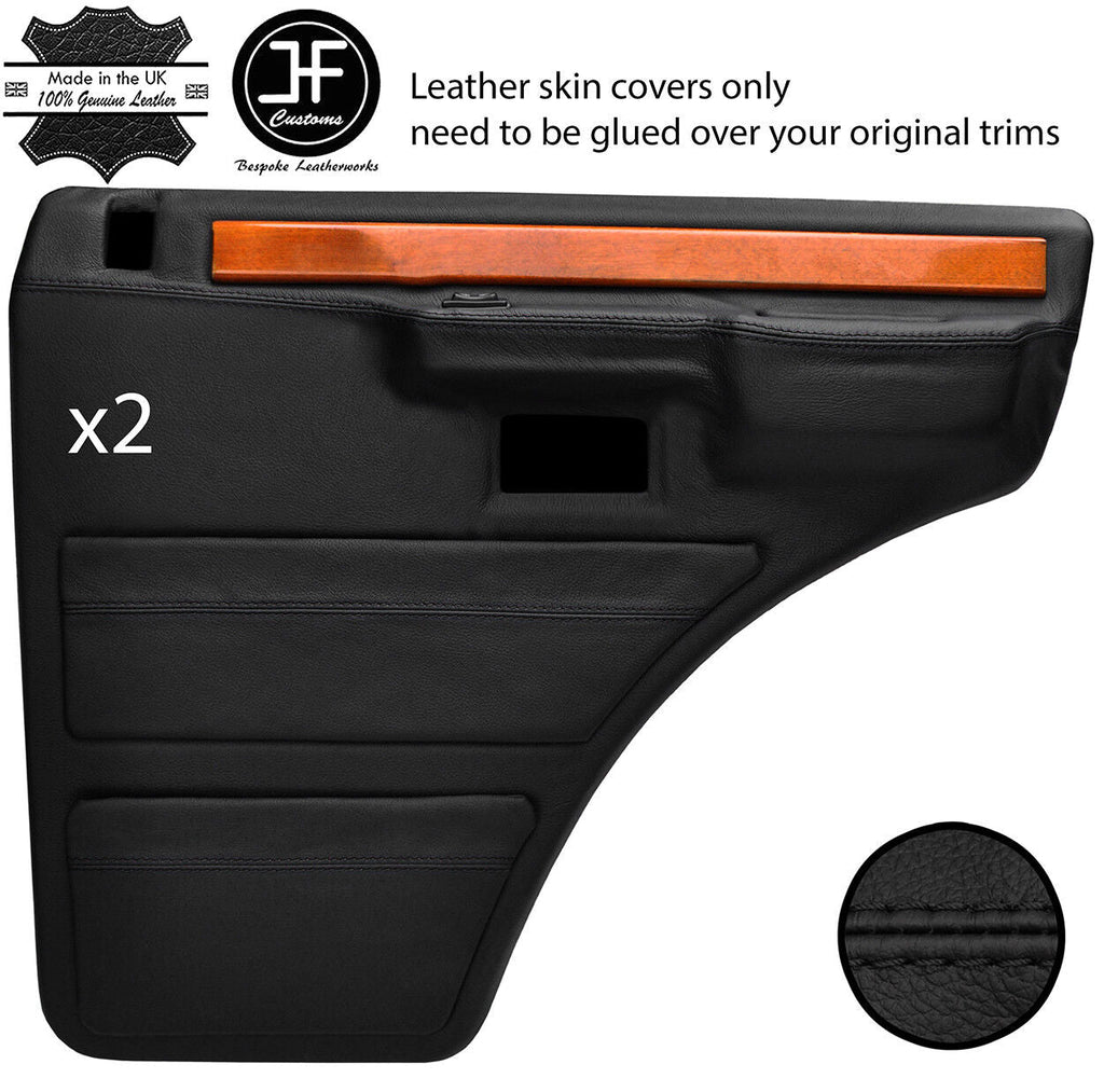 BLACK STITCH 2X REAR DOOR CARDS REAL LEATHER COVERS FITS RANGE ROVER CLASSIC