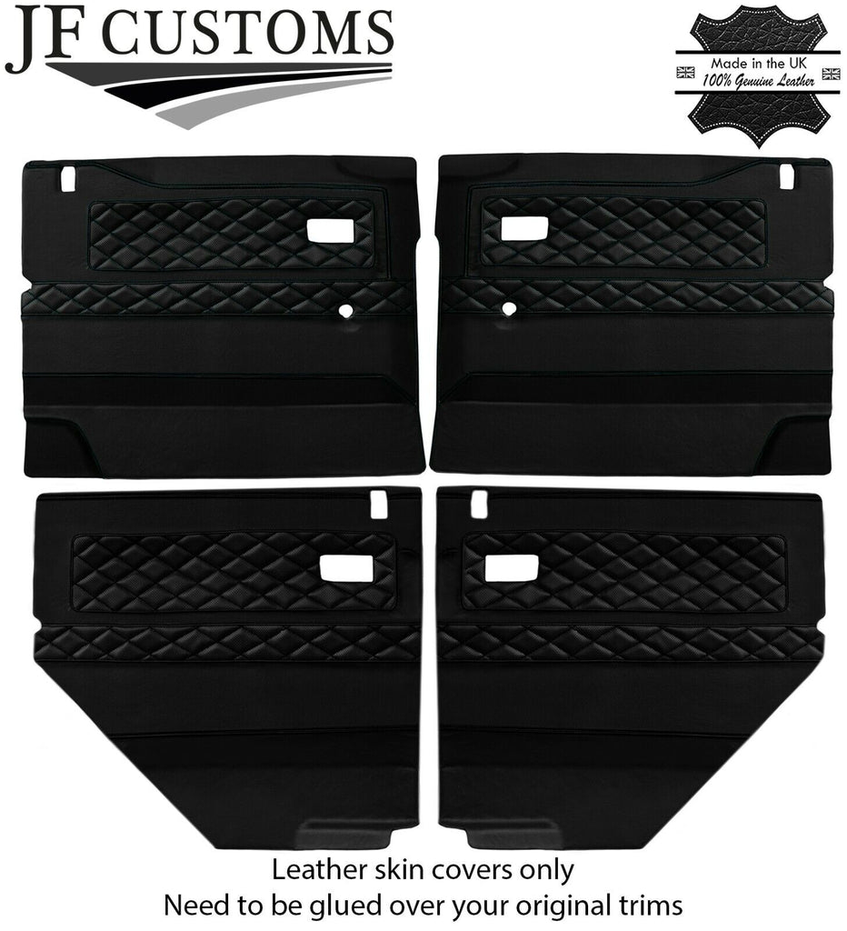 BLACK STITCH LUXE-LEATHER 4X FRONT REAR DOOR COVERS FOR DEFENDER 90 110 STYLE 3