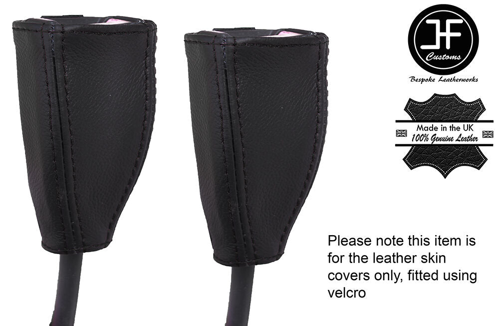 BLACK STICH 2X FRONT SEAT BELT LEATHER COVERS FITS RENAULT GRAND SCENIC 04-09