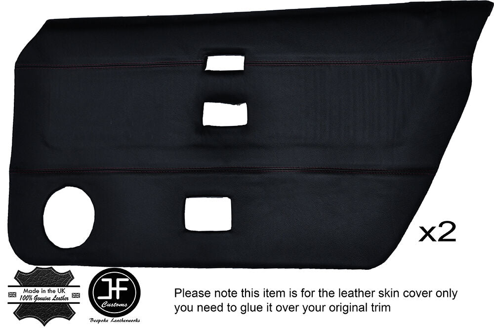 BLACK STITCH 2X FRONT FULL DOOR CARD LEATHER COVER FITS TRIUMPH TR7 TR8 76-81