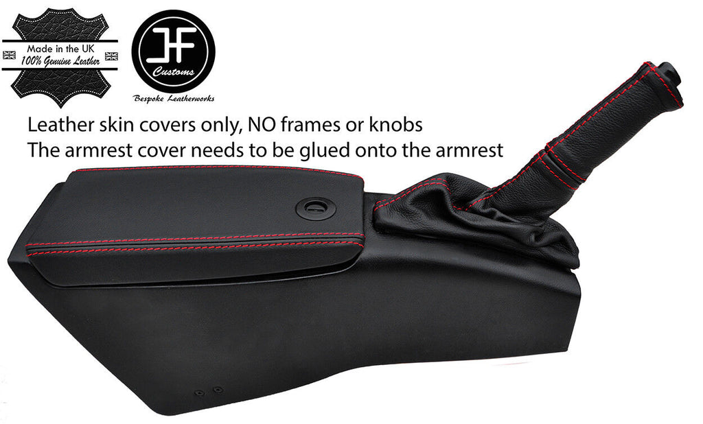 RED STITCH ARMREST + HANDBRAKE + HANDLE LEATHER COVERS FOR FIAT BARCHETTA