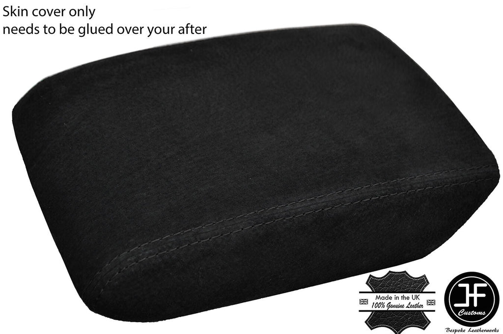BLACK STITCH REAL SUEDE ARMREST LID COVER FITS AUDI A4 2008-2015 CUSTOM NEW